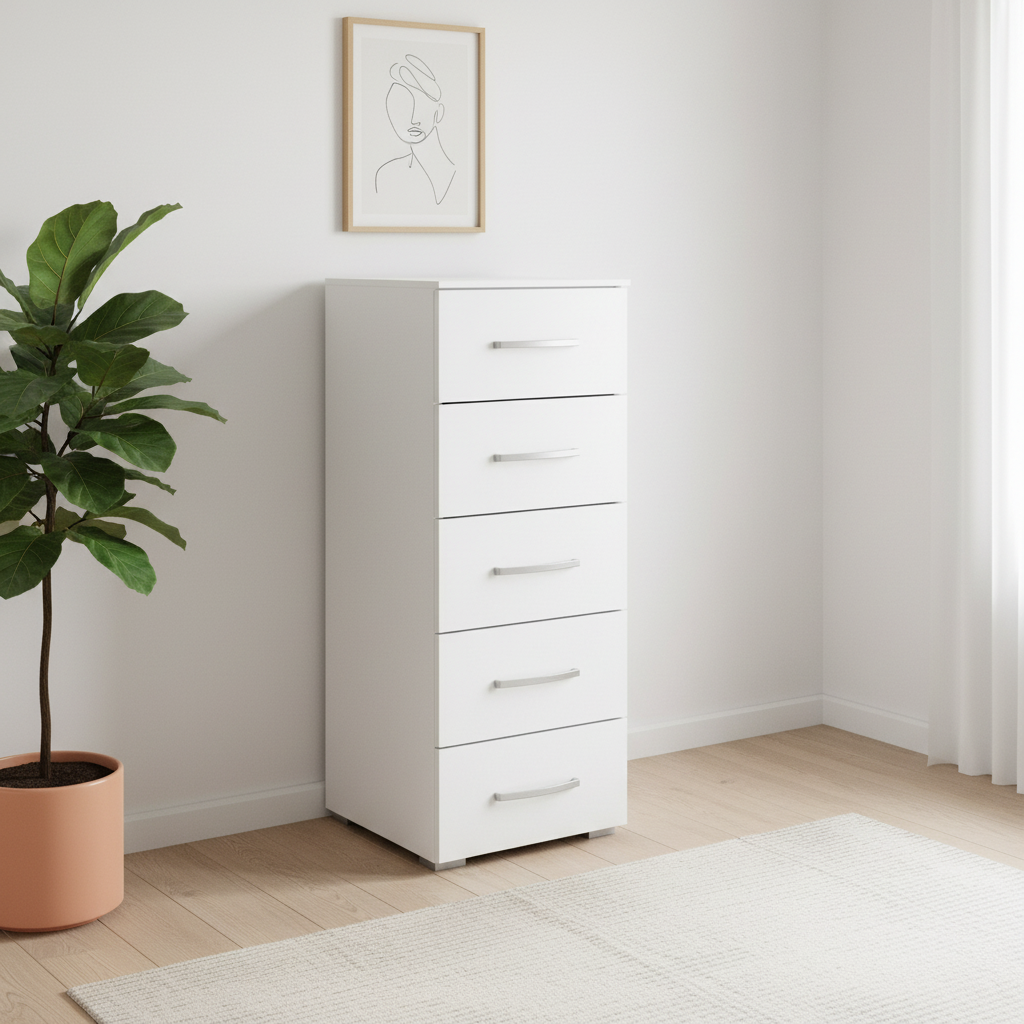 Rauch Impulse 5 Drawer Chest 40cm in White styled in a modern room