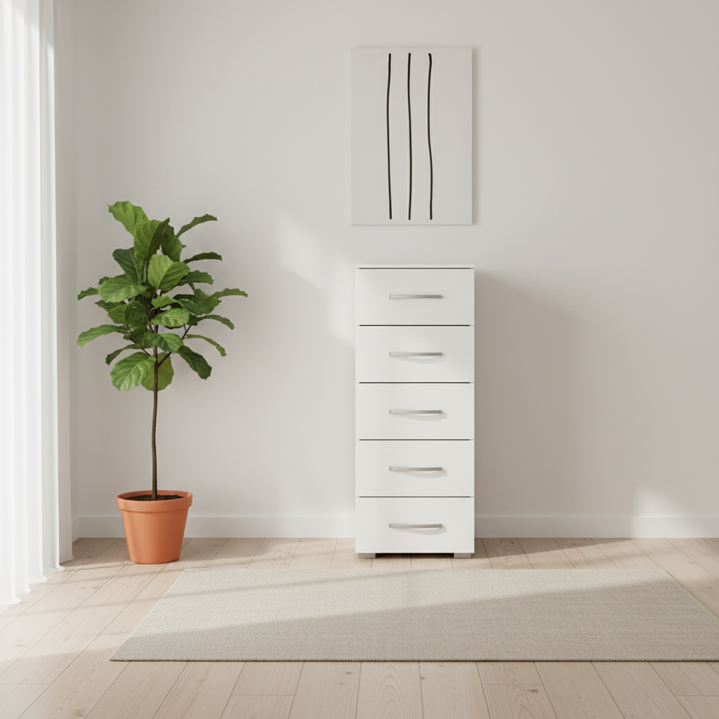Rauch Impulse 5 Drawer Chest 40cm in White front view styled in a modern room