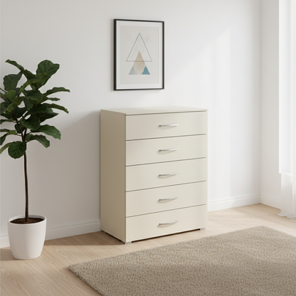 Rauch Impulse 5 Drawer Chest 80cm in Champagne styled in a modern room