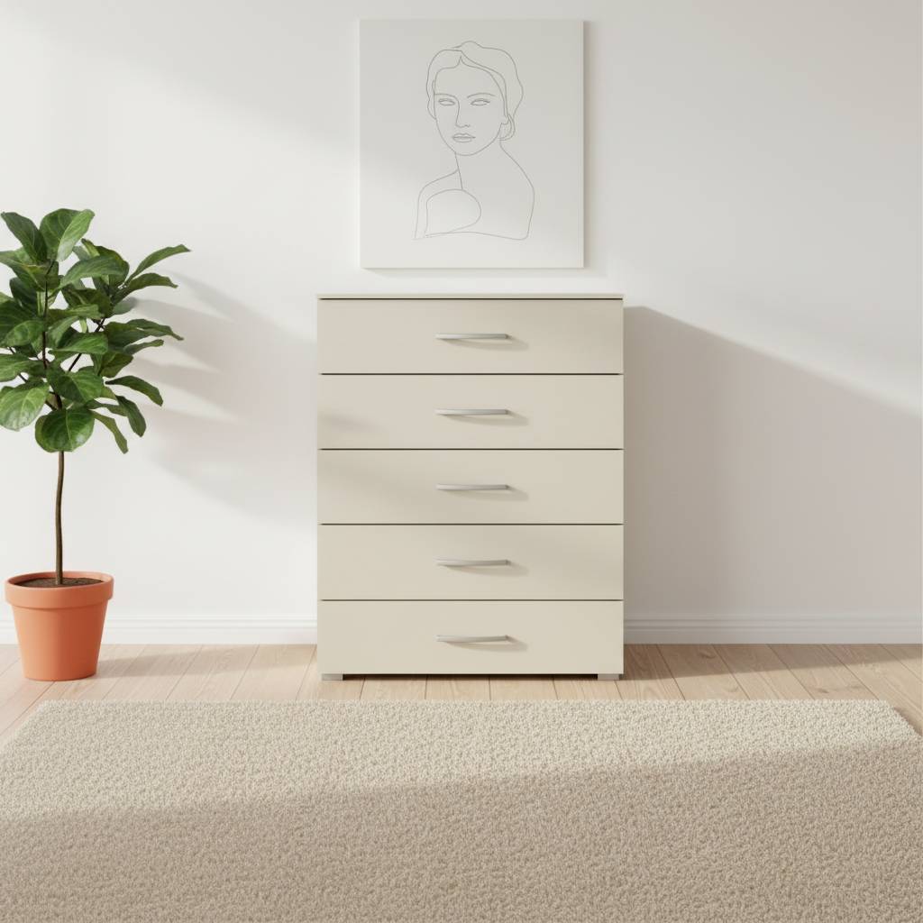 Rauch Impulse 5 Drawer Chest 80cm front view styled in a modern room
