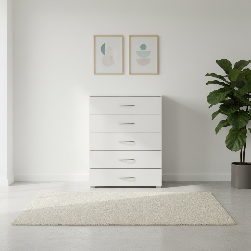 Rauch Impulse 5 Drawer Chest 80cm in White front view styled in a modern room