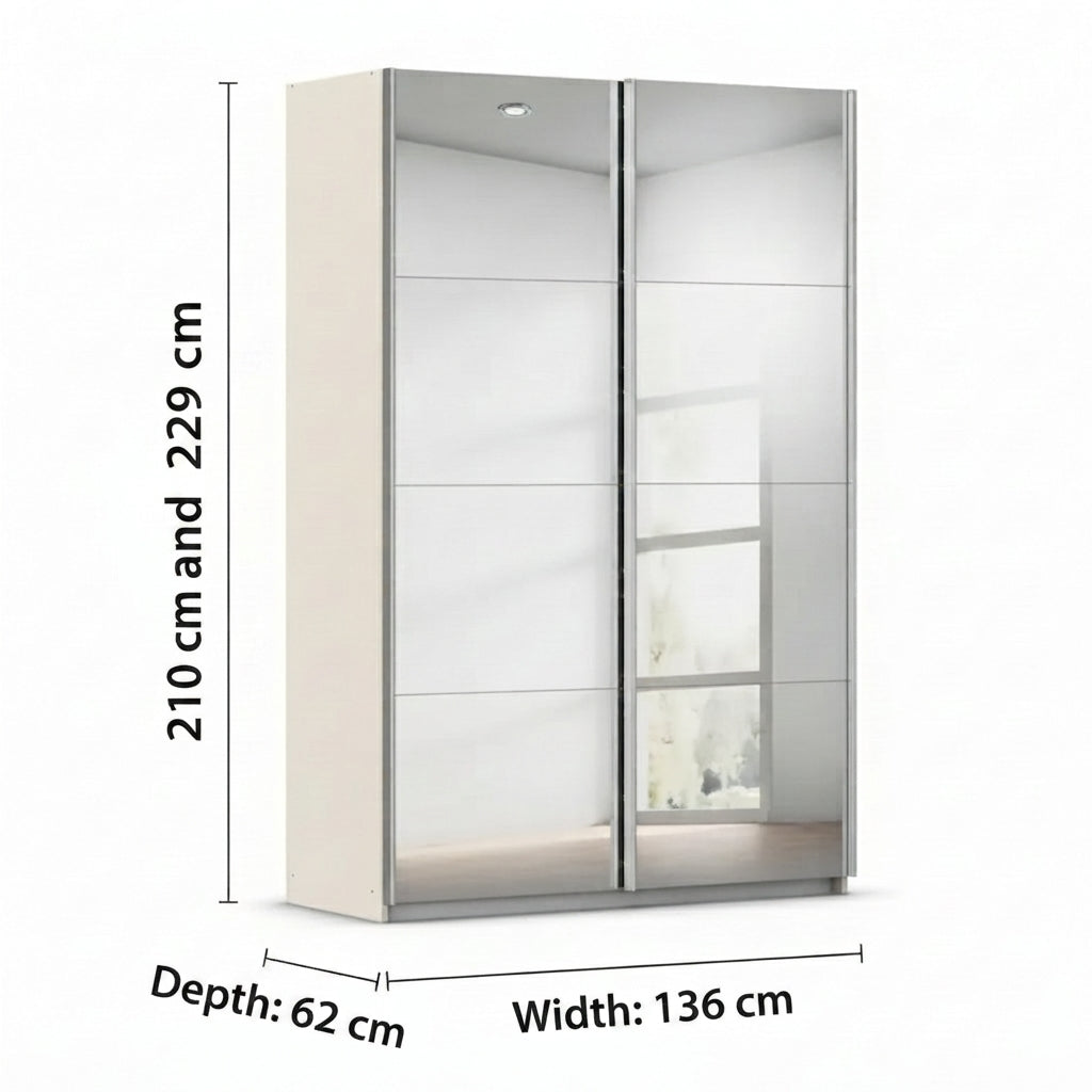 Rauch Impulse Full Mirror 2 Door Sliding Wardrobe in Champagne Carcase Dimensions