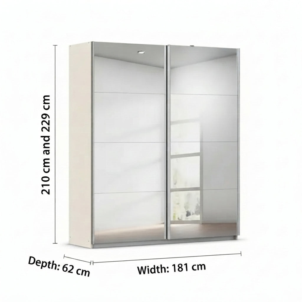 Rauch Impulse Full Mirror 2 Door Sliding Wardrobe 181cm in Champagne Carcase Dimensions