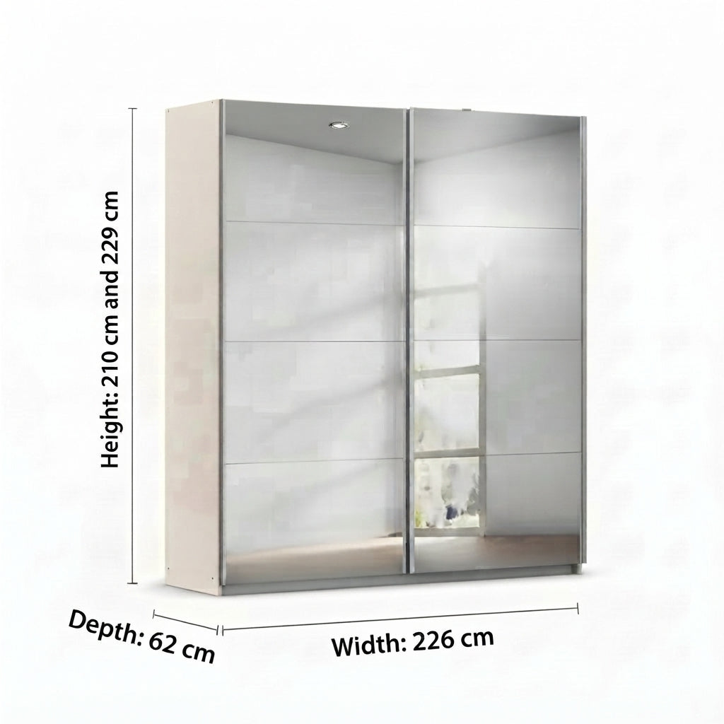 Rauch Impulse Full Mirror 2 Door Sliding Wardrobe 226cm in Champagne Carcase Dimensions