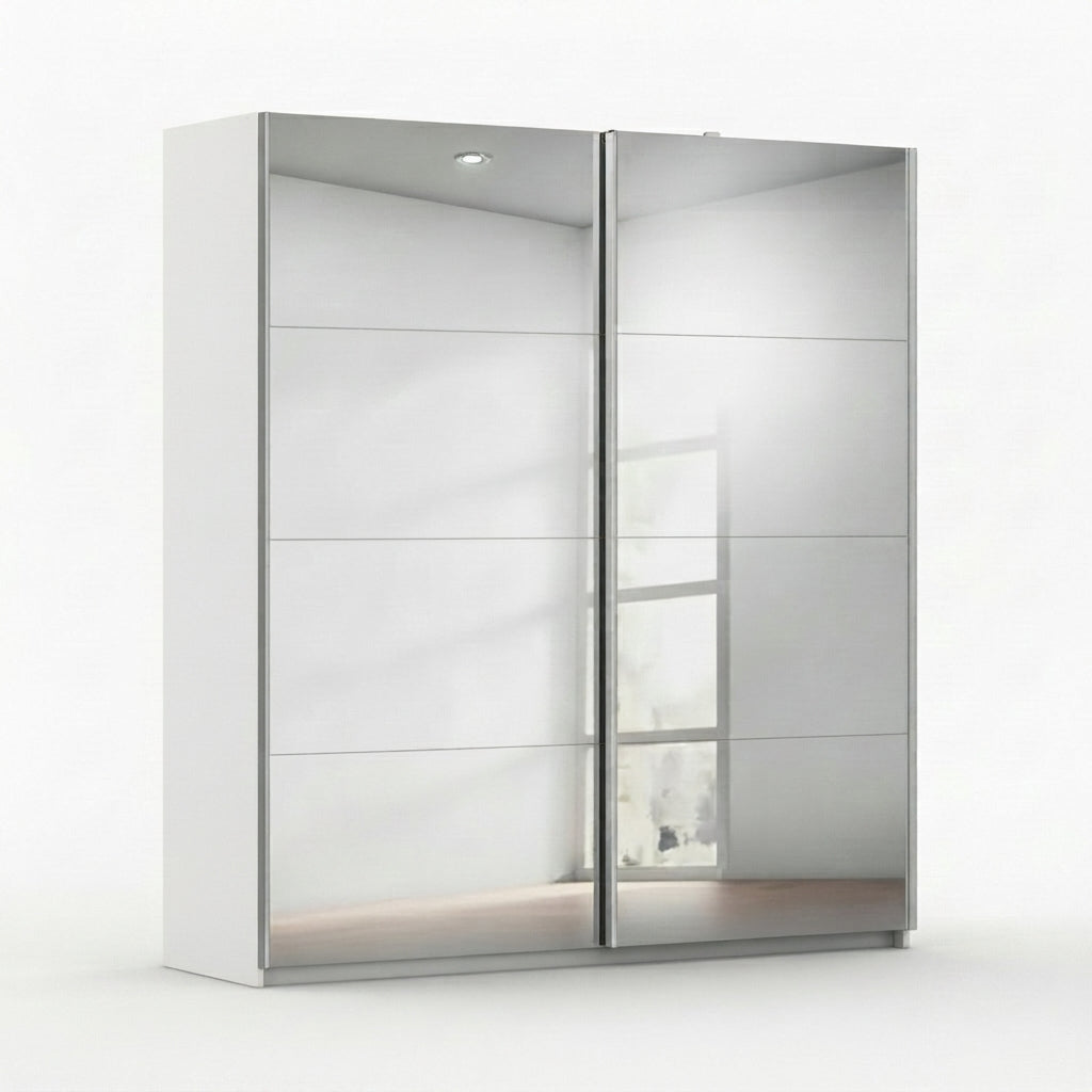 Rauch Impulse Full Mirror 2 Door Sliding Wardrobe 226cm in White Carcase 