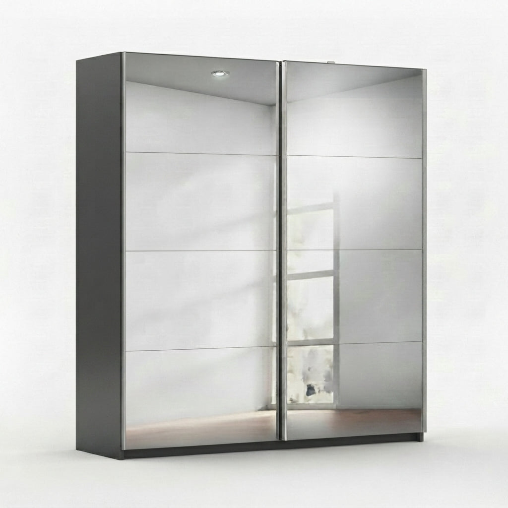 Rauch Impulse Full Mirror 2 Door Sliding Wardrobe 226cm in Metallic Grey Carcase 