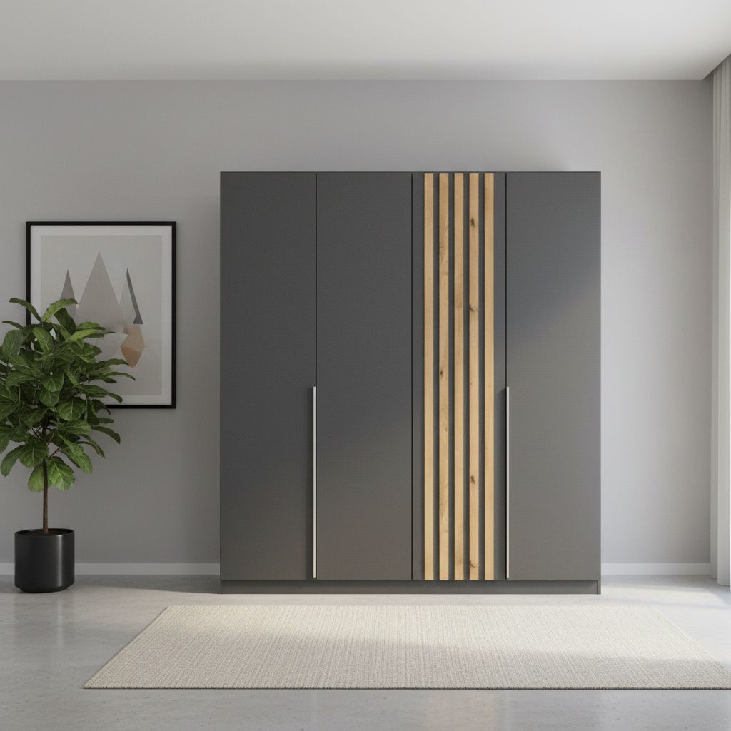 Rauch Lamela 4 door hinged wardrobe in Metallic Grey Front view