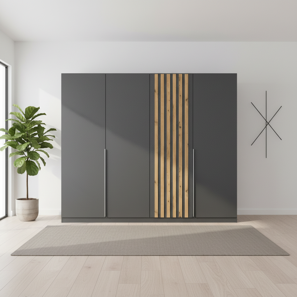 Rauch Lamela 4 door hinged wardrobe in Metallic Grey Front view