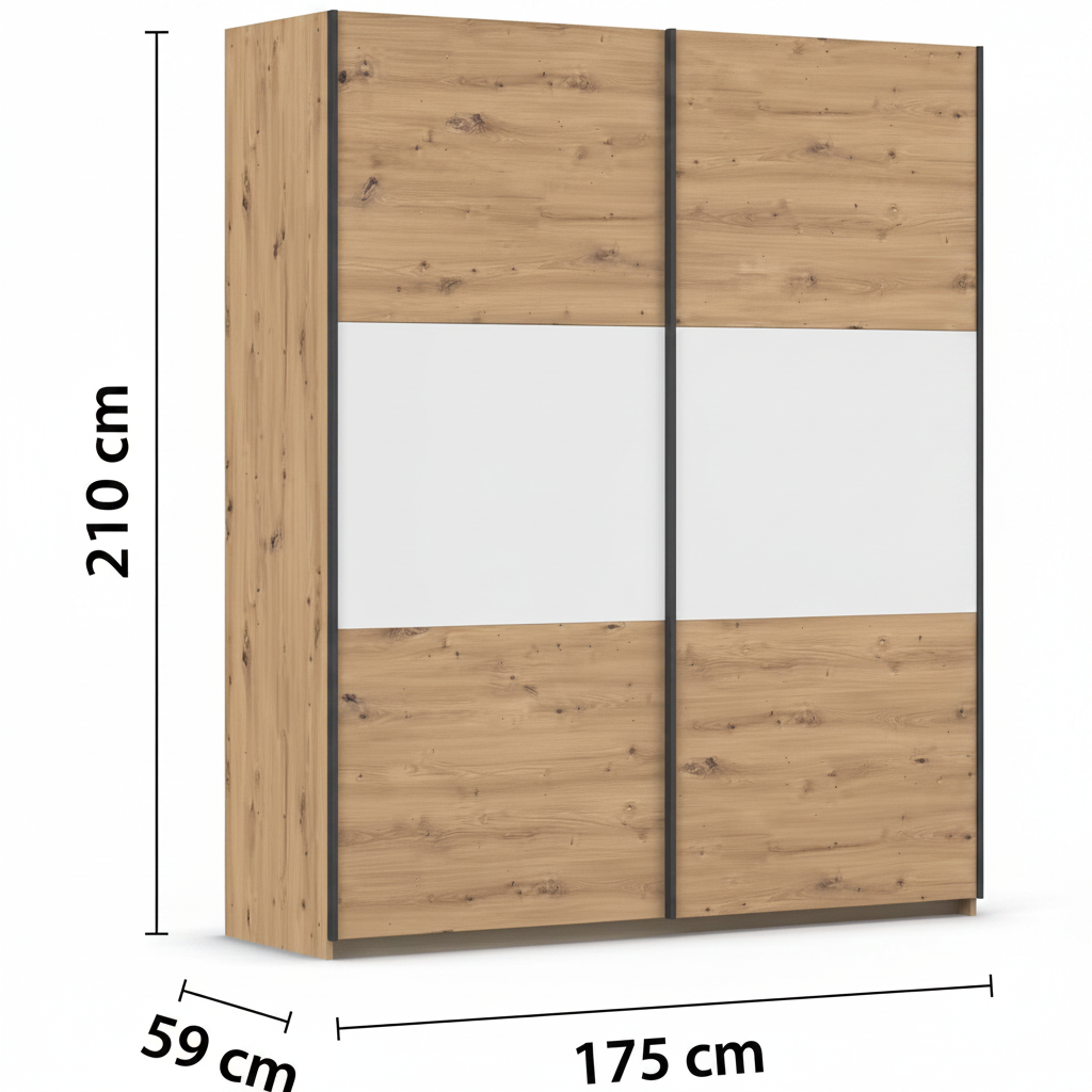 Rauch Neo 2 Door Sliding Wardrobe in Artisan Oak with White Panels Dimensions