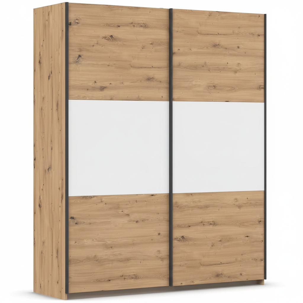 Rauch Neo 2 Door Sliding Wardrobe in Artisan Oak with White Panels 