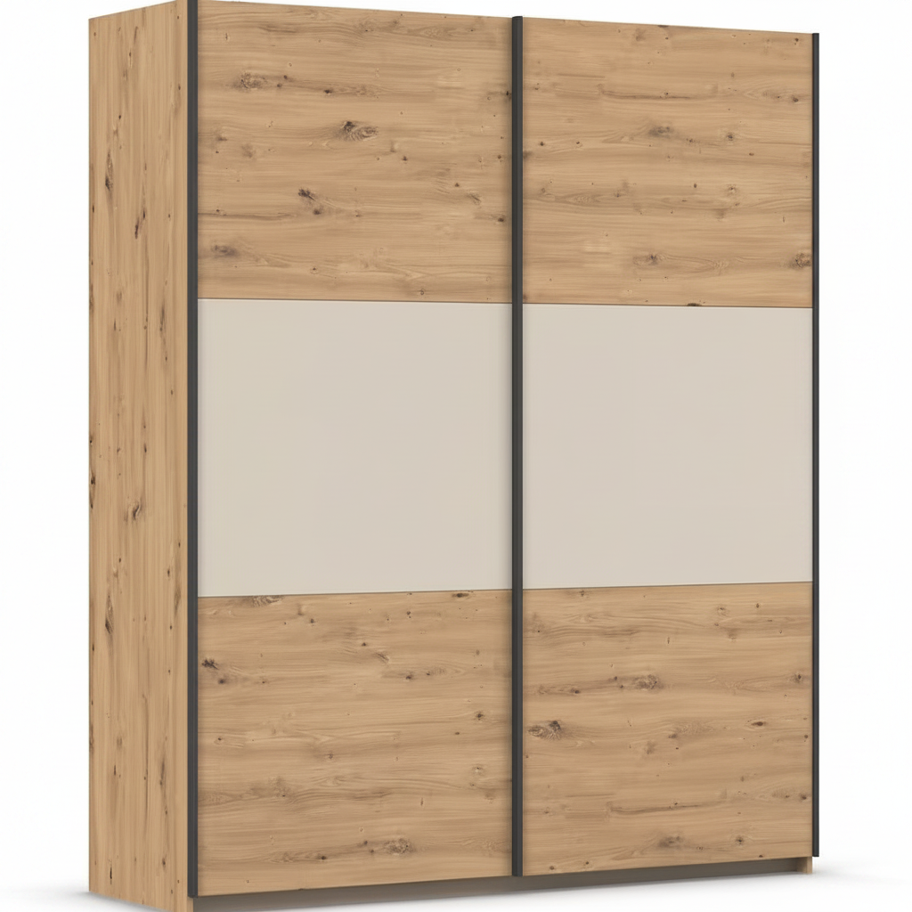 Rauch Neo 2 Door Sliding Wardrobe in Artisan Oak with Champagne Panels