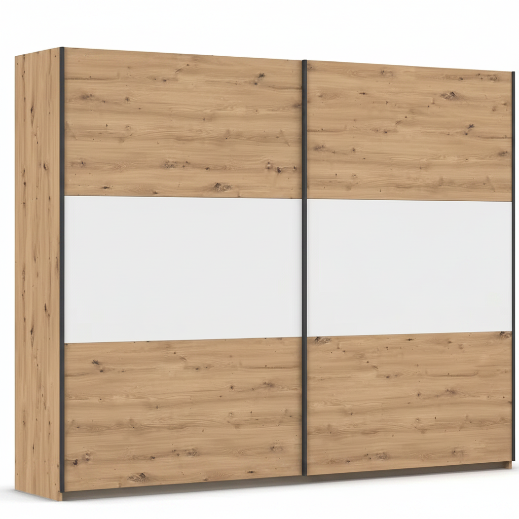 Rauch Neo 2 Door Sliding Wardrobe 218cm in Artisan Oak with White Panels 