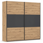 Rauch Neo 2 Door Sliding Wardrobe 218cm in Artisan Oak with Metallic Grey Panels 