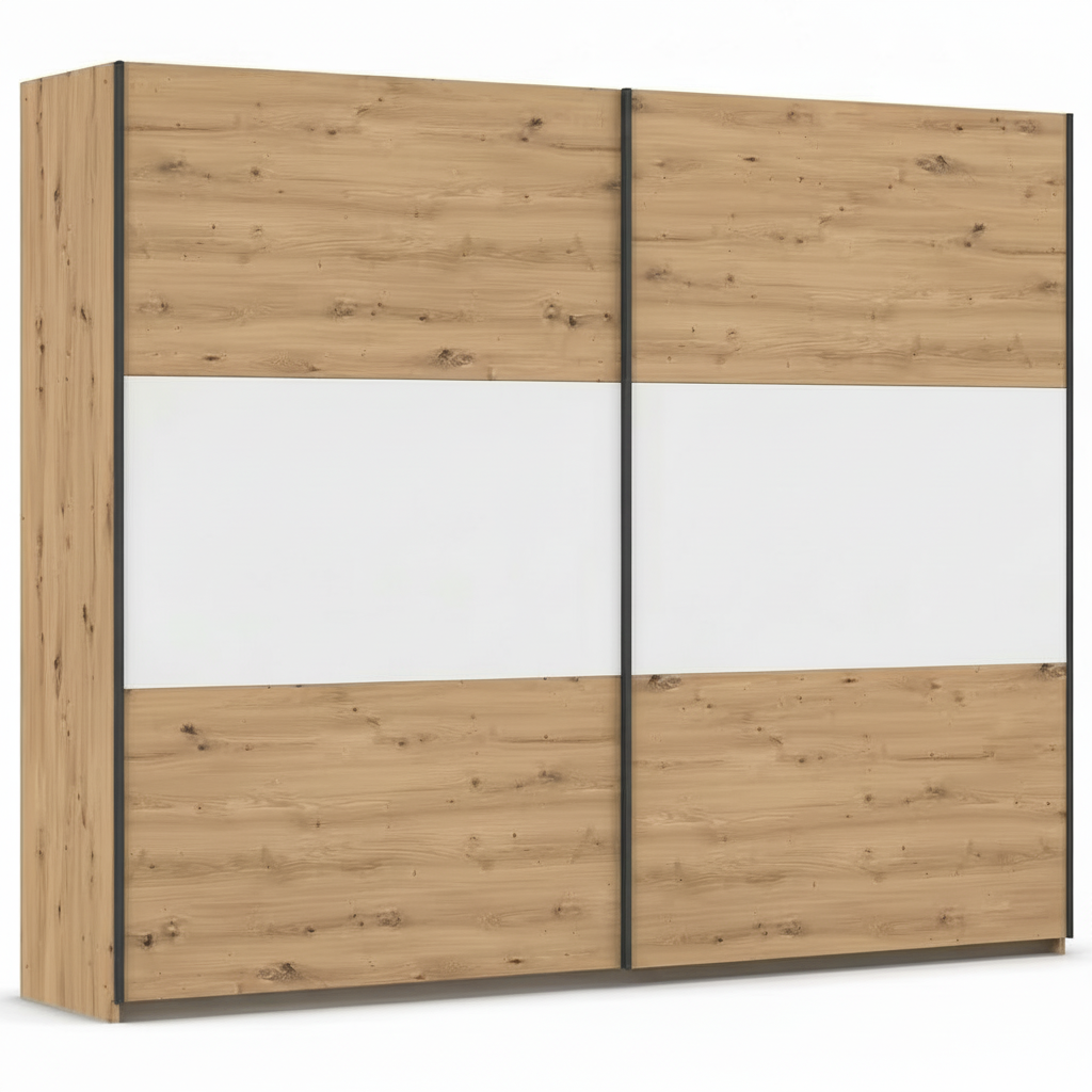 Rauch Neo 2 Door Sliding Wardrobe 261cm in Artisan Oak with White Panels