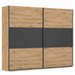 Rauch Neo 2 Door Sliding Wardrobe 261cm in Artisan Oak with Metallic Grey Panels 