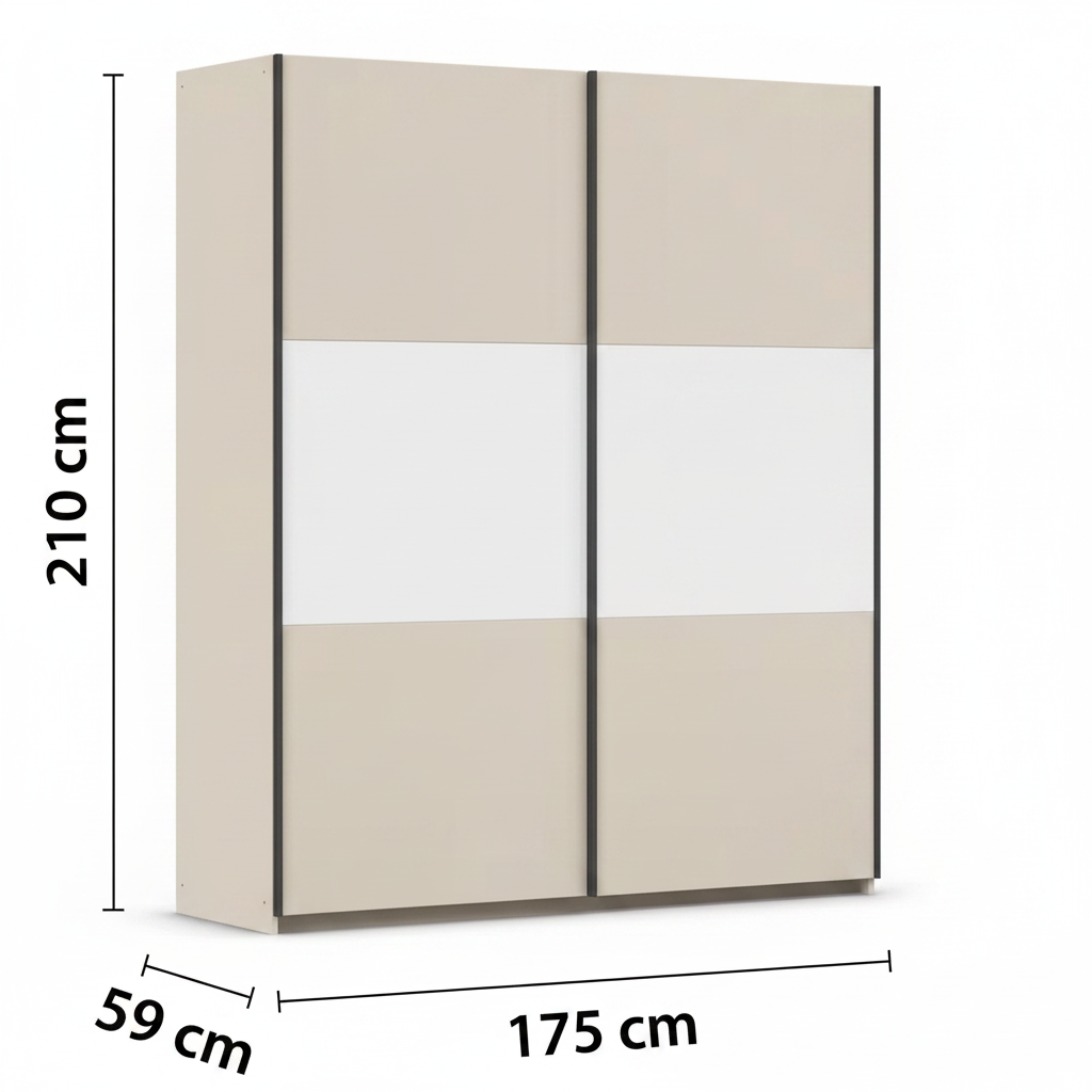 Rauch Neo 2 Door Sliding Wardrobe in Champagne with White Panels Dimensions