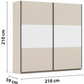 Rauch Neo 2 Door Sliding Wardrobe 218cm in Champagne with White Panels Dimensions