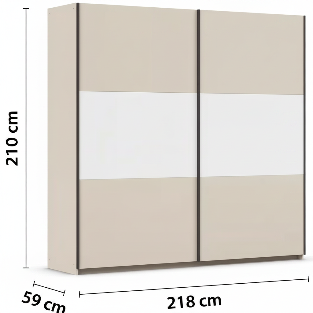 Rauch Neo 2 Door Sliding Wardrobe 218cm in Champagne with White Panels Dimensions