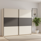 Rauch Neo 2 Door Sliding Wardrobe 218cm in Champagne with Metallic Grey Panels  Styled in a modern room