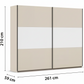 Rauch Neo 2 Door Sliding Wardrobe 218cm in Champagne with White Panels Dimensions