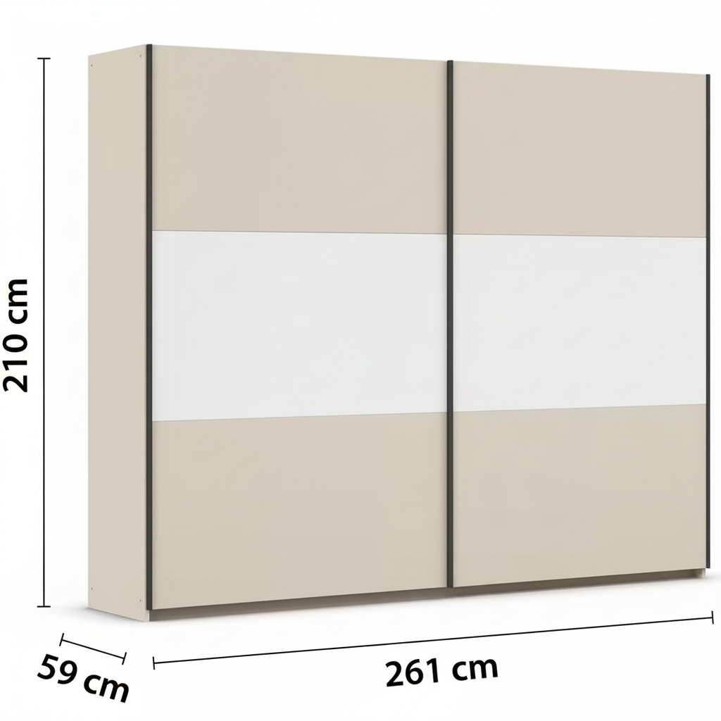 Rauch Neo 2 Door Sliding Wardrobe 218cm in Champagne with White Panels Dimensions