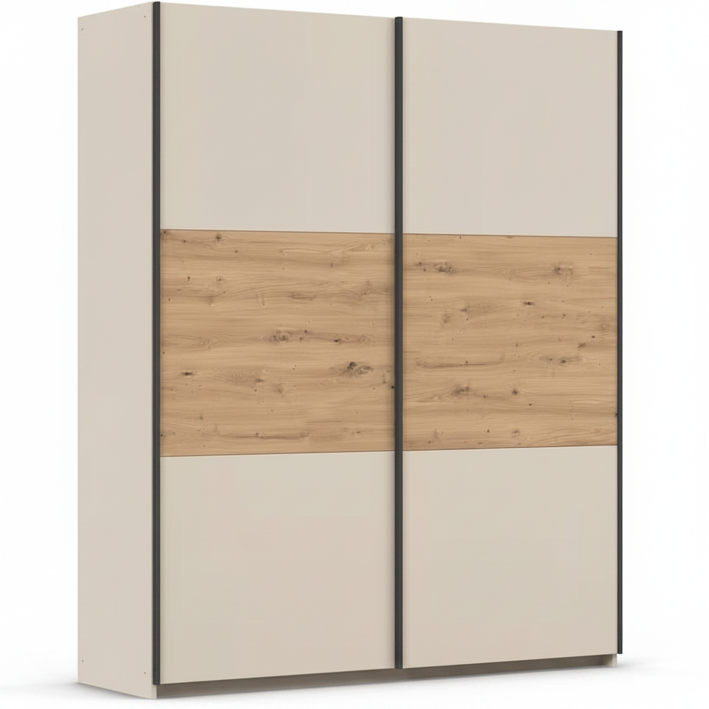 Rauch Neo 2 Door Sliding Wardrobe in Champagne with Artisan Oak 