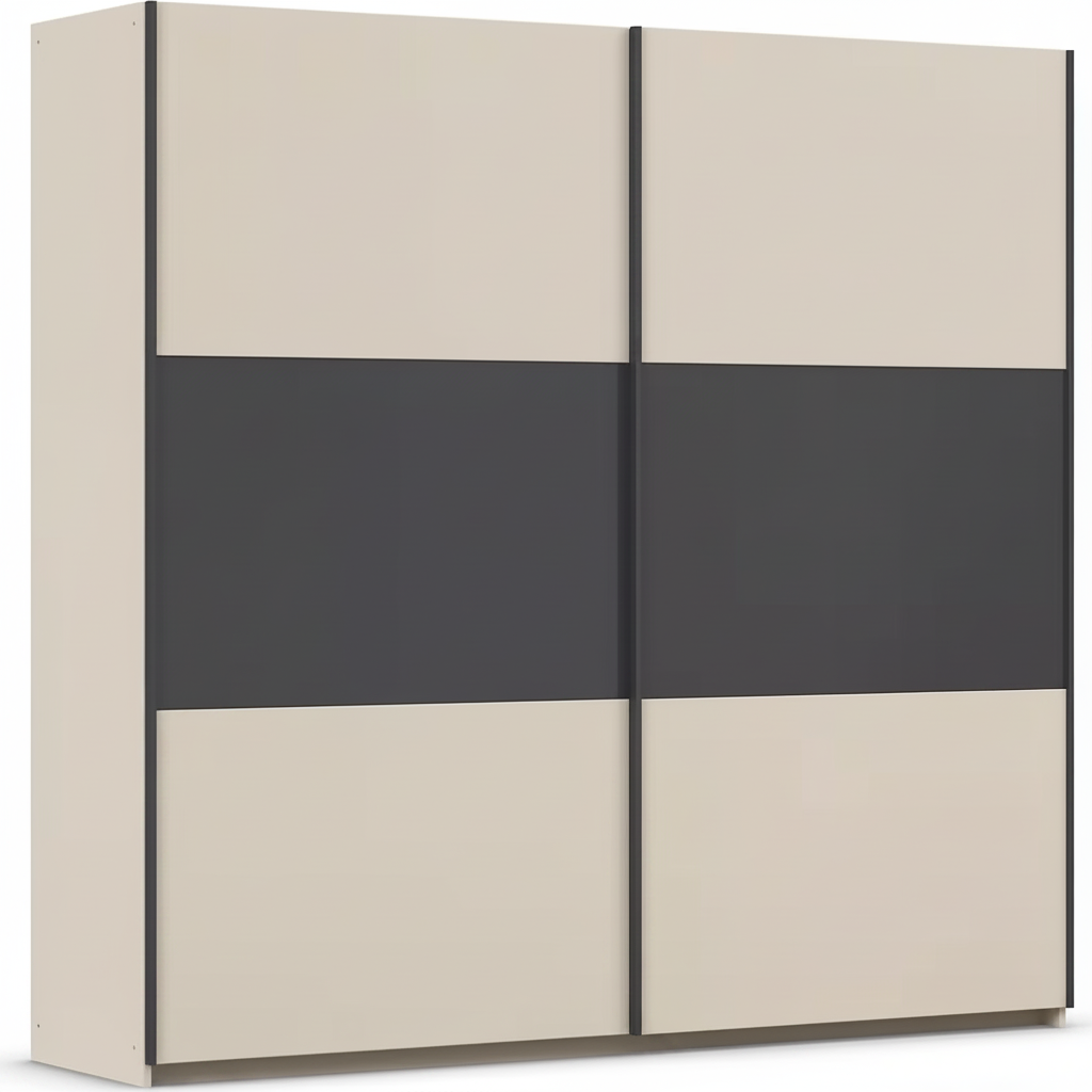 Rauch Neo 2 Door Sliding Wardrobe 218cm in Champagne with Metallic Grey Panels