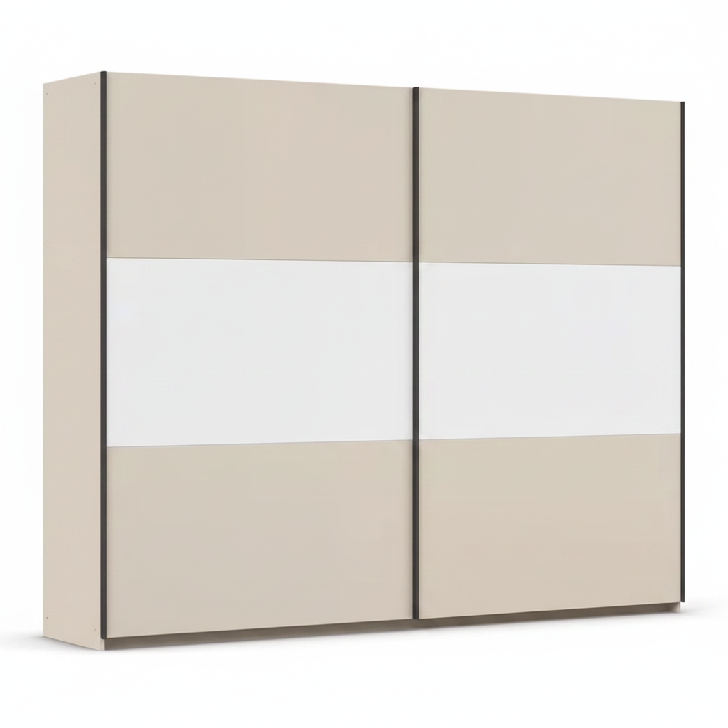 Rauch Neo 2 Door Sliding Wardrobe 261cm in Champagne with White Panels