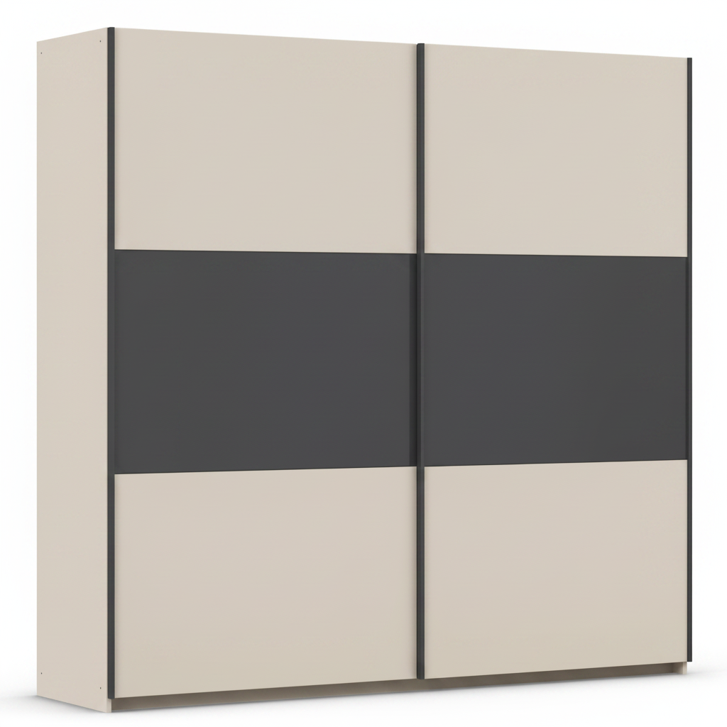 Rauch Neo 2 Door Sliding Wardrobe 261cm in Champagne with Metallic Grey Panels