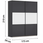 Rauch Neo 2 Door Sliding Wardrobe in Metallic Grey with White Panels Dimensions
