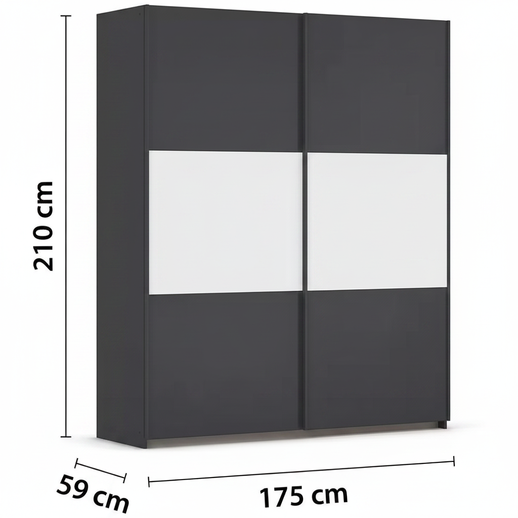 Rauch Neo 2 Door Sliding Wardrobe in Metallic Grey with White Panels Dimensions