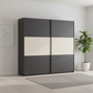 Rauch Neo 2 Door Sliding Wardrobe 218cm in Metallic Grey with Champagne Panels styled in a modern room