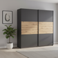 Rauch Neo 2 Door Sliding Wardrobe 218cm in Metallic Grey with Artisan Oak Panels styled in a modern room
