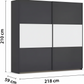 Rauch Neo 2 Door Sliding Wardrobe 218cm in Metallic Grey with White Panels Dimensions