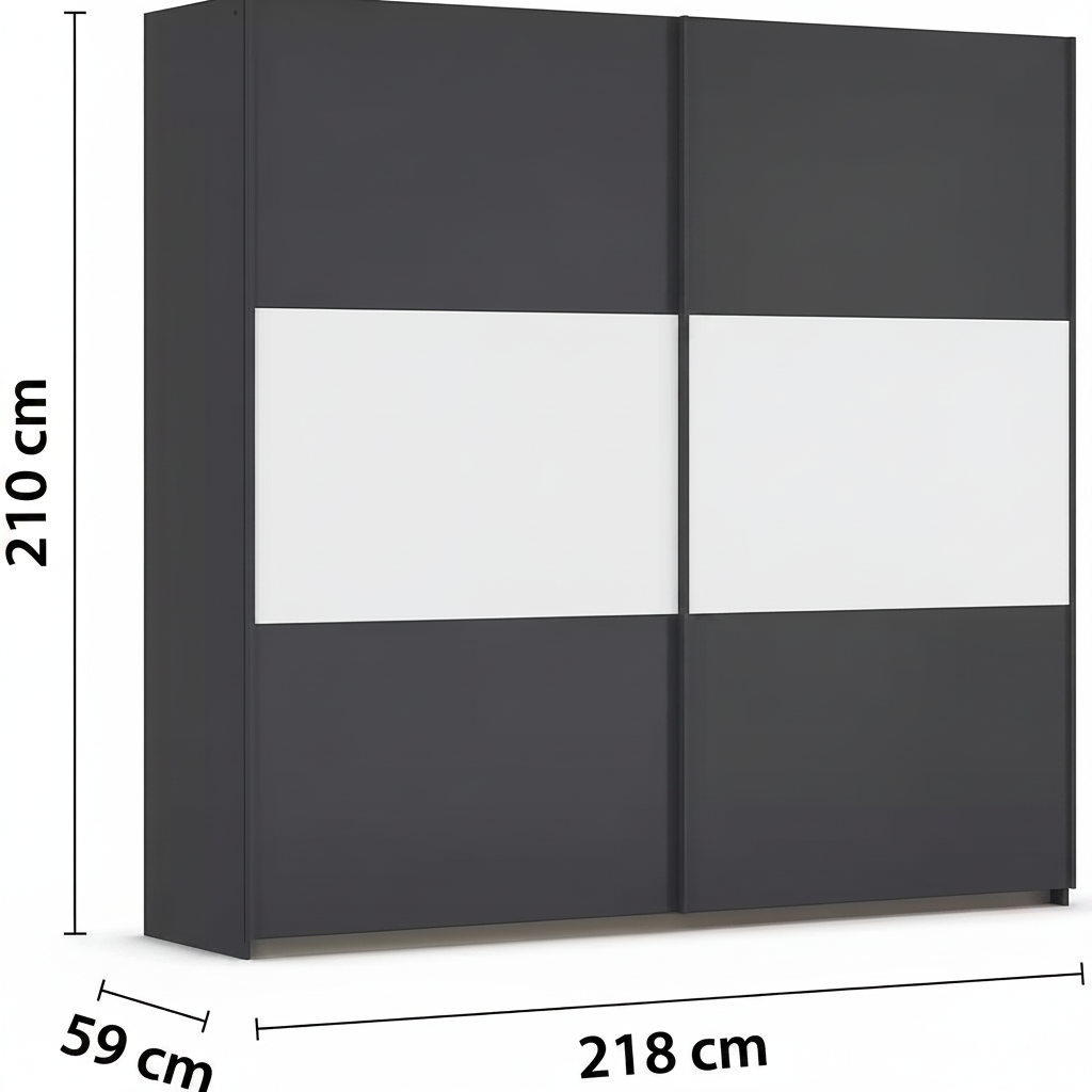 Rauch Neo 2 Door Sliding Wardrobe 218cm in Metallic Grey with White Panels Dimensions