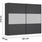 Rauch Neo 2 Door Sliding Wardrobe 261cm in Metallic Grey with White Panels Dimensions