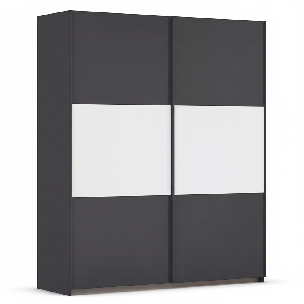 Rauch Neo 2 Door Sliding Wardrobe in Metallic Grey with White Panels