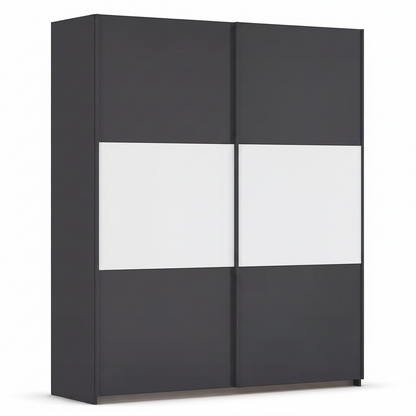 Rauch Neo 2 Door Sliding Wardrobe in Metallic Grey with White Panels