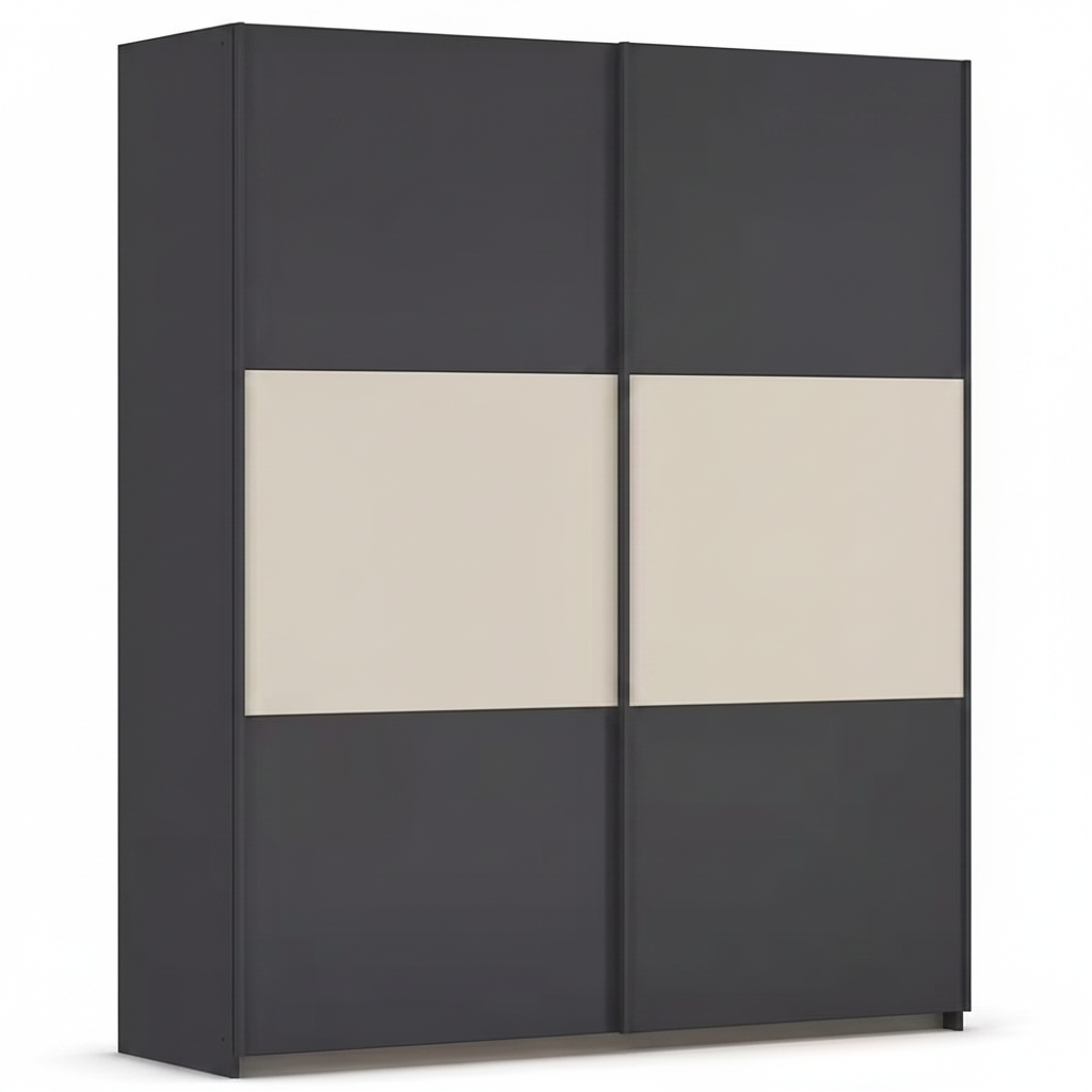 Rauch Neo 2 Door Sliding Wardrobe in Metallic Grey with Champagne Panels 
