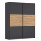 Rauch Neo 2 Door Sliding Wardrobe in Metallic Grey with Artisan Oak Panels 