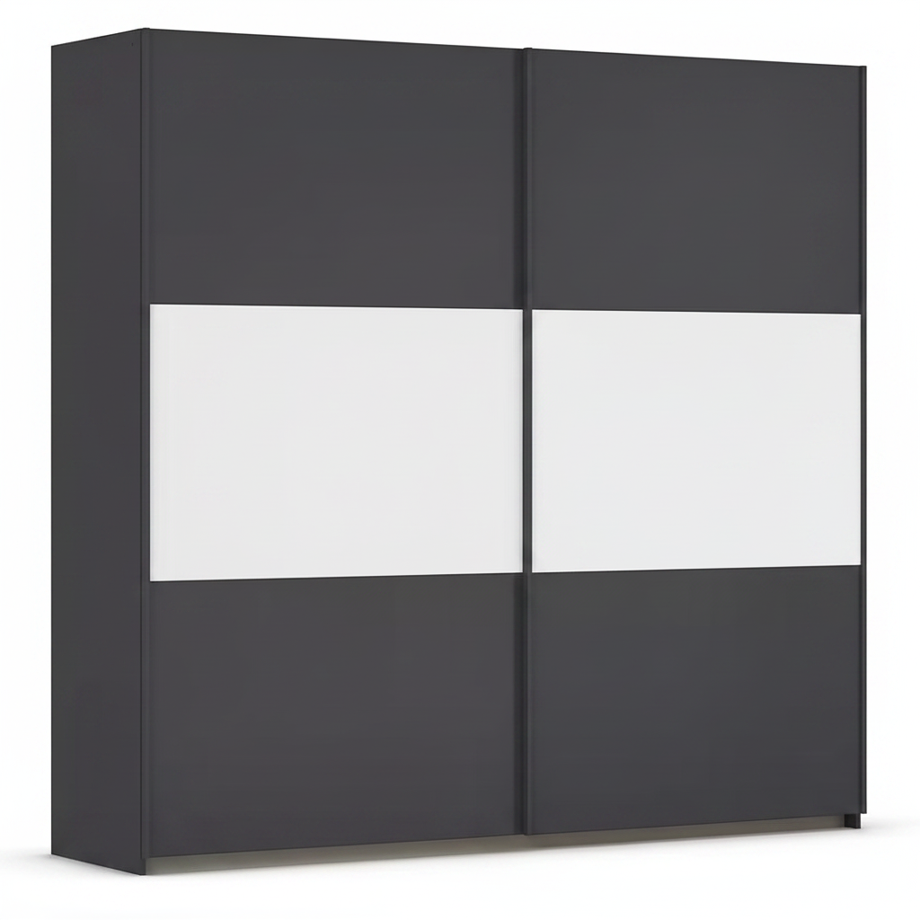 Rauch Neo 2 Door Sliding Wardrobe 218cm in Metallic Grey with White Panels 