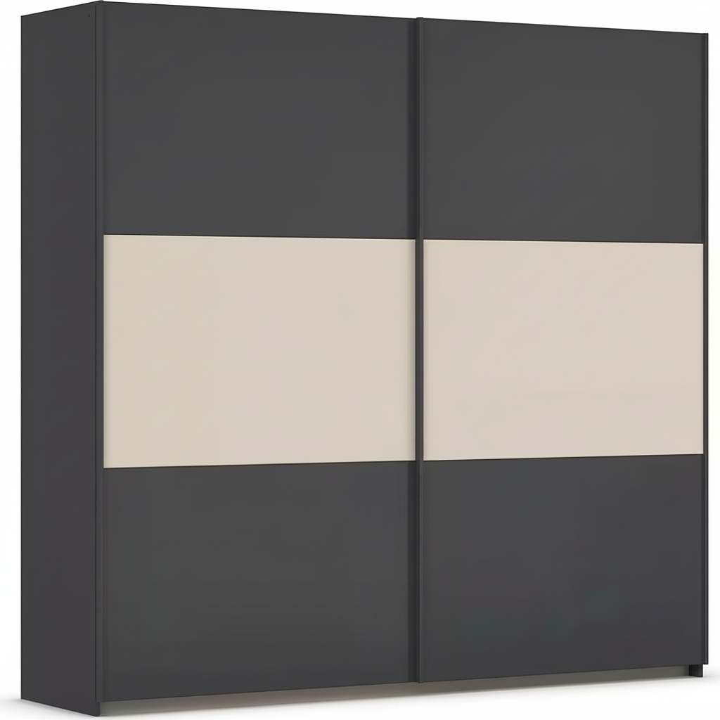 Rauch Neo 2 Door Sliding Wardrobe 218cm in Metallic Grey with Champagne Panels 