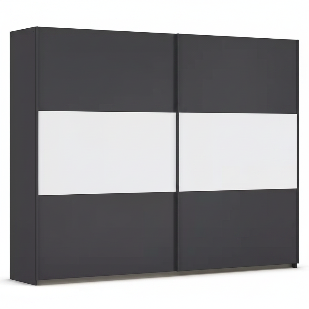 Rauch Neo 2 Door Sliding Wardrobe 261cm in Metallic Grey with White Panels 