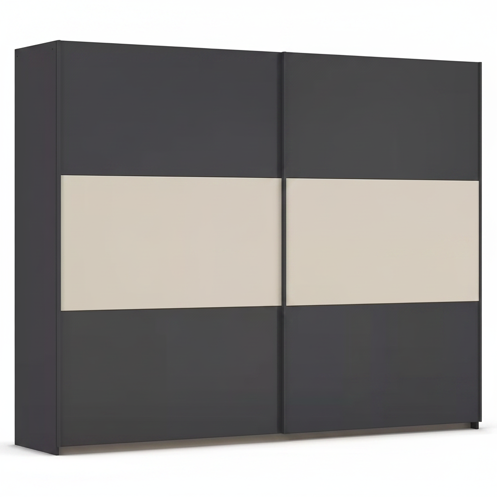 Rauch Neo 2 Door Sliding Wardrobe 261cm in Metallic Grey with Champagne Panels 