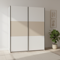 Rauch Neo 2 Door Sliding Wardrobe in White with Champagne panels styled in a modern room