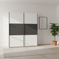 Rauch Neo 2 Door Sliding Wardrobe in White with Metallic Grey panels Front view styled in a modern room