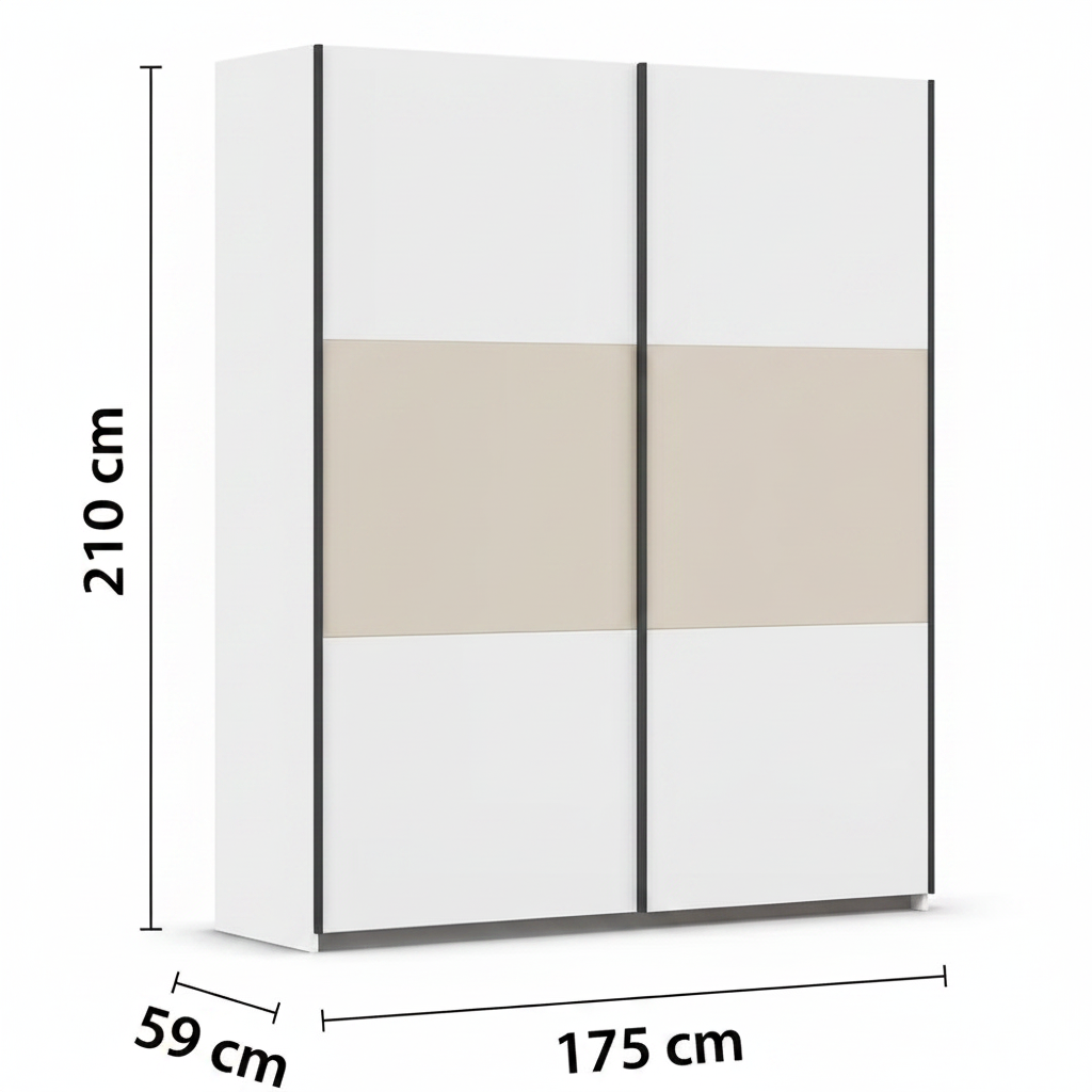 Rauch Neo 2 Door Sliding Wardrobe in White with Champagne panels Dimensions