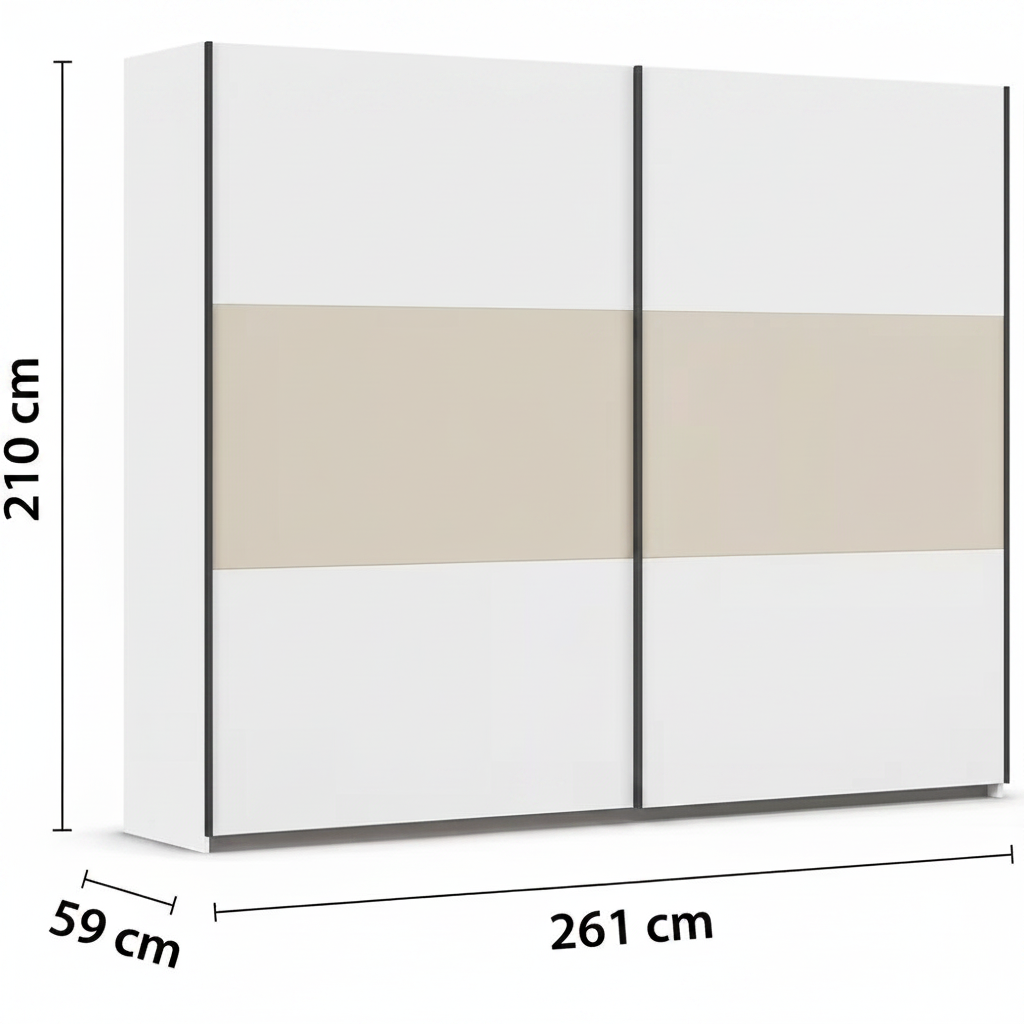 Rauch Neo 2 Door Sliding Wardrobe 261cm in White with Champagne Dimensions