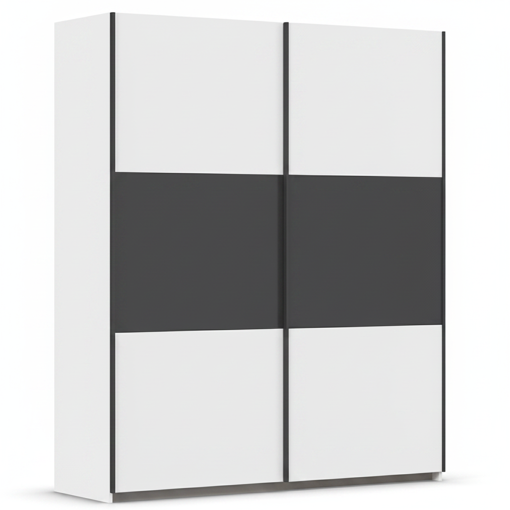 Rauch Neo 2 Door Sliding Wardrobe 175cm in White with Metallic Grey panels 