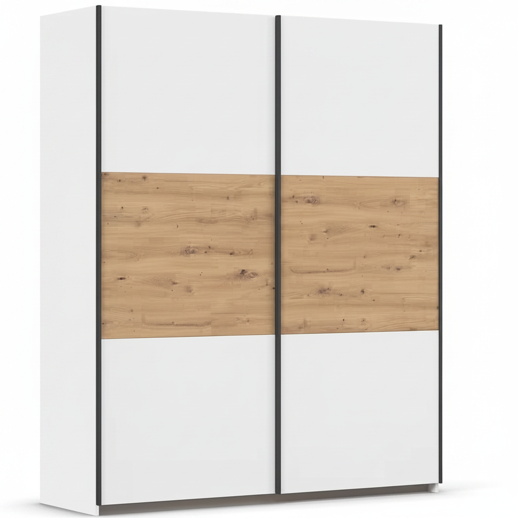Rauch Neo 2 Door Sliding Wardrobe 175cm in White with Artisan Oak panels 